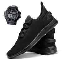 Kit Tênis Masculino Esportivo Leve Conforto Academia Musculação Corrida Caminhada Casual + Relógio