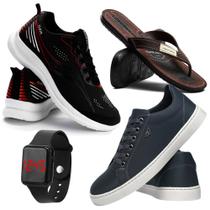 Kit Tênis Masculino Esportivo + Sapatênis Casual + Chinelo + Relógio Digital