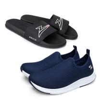 Kit Tênis Masculino Meia Casual + Chinelo Slide Conforto - Zeus