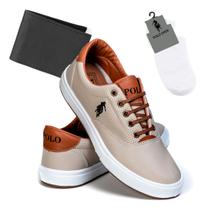 Kit Tênis Masculino Polo Open Casual Confortável Meia Soquete e Carteira Completo Barato