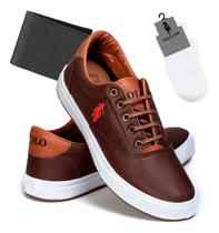 Kit Tênis Masculino Polo Open Casual Confortável Meia Soquete e Carteira Completo Barato