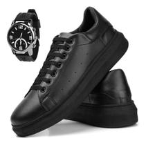 Kit Tênis Masculino Sport Fino Sola Alta Couro Costurado Relógio Kit Tênis Masculino Sport Fino Sola Alta Couro Costurado Relógio