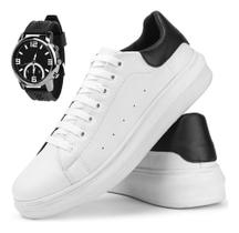 Kit Tênis Masculino Sport Fino Sola Alta Couro Relógio Kit Tênis Masculino Sport Fino Sola Alta Couro Relógio