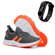 Kit Tênis Meia Calce Fácil Unissex Para Treino Academia e Caminhada + Relógio Digital
