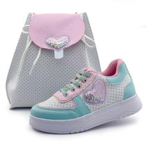 Kit Tênis Menina Infantil Com Bolsa Feminina Calce Fácil Branco Rosa Mzkid Kit Tênis Menina Infantil Com Bolsa Feminina Calce Fácil Branco Rosa Mzkid