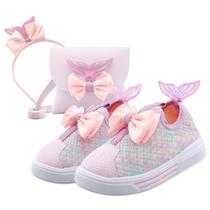 Kit Tênis Menina Sereia Infantil Calce Fácil Com Bolsa E Tiara Laço MzKid Kit Tênis Menina Sereia Infantil Calce Fácil Com Bolsa E Tiara Laço MzKid