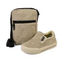 Kit Tênis Mocassim Casual Menino Slip On Escolar Com Shoulde Bag Marfim Mzkid