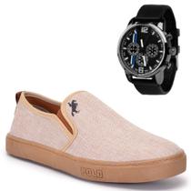 Kit Tênis Polo White Sapatênis Masculino + Relógio Analógico