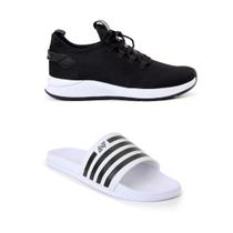Kit Tênis Preto Esportivo Casual Chinelo Sandália Slide Unissex Kit Tênis Preto Esportivo Casual Chinelo Sandália Slide Unissex
