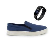 Kit tênis Sapatenis Iate Slip On Casual Masculino Confortavel Calce facil + relogio