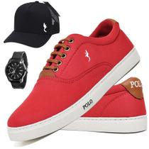 Kit tênis Sapatênis masculino Polo Blu Lançamento Casual clássico com Boné e Relógio -7700 K112