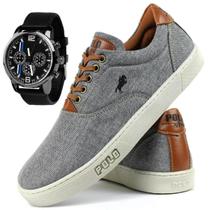 Kit Tênis Sapatênis Polo White Hiate Masculino Cinza + Relógio Top