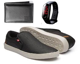 Kit Tênis Sapatênis Slip on Casual Clássico Masculino com carteira e relógio digital Store P.B R103