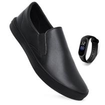 Kit Tênis Sapatênis Slip On Casual Iate Sem Cadarço Calce Fácil Confortável + Relógio Digital