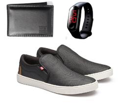 Kit Tênis Sapatênis Slip on Casual Masculino Confortável Calce Fácil com carteira e relógio RT105