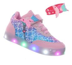 kit Tenis Sapato calçado De Sereia Criança De Led Luzinha + Pulseira