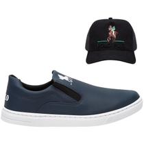 Kit Tênis Slip On Casual Masculino Solado Tr Confort + Boné
