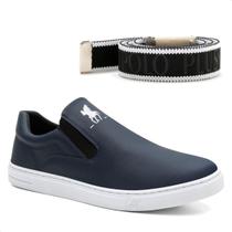 Kit Tênis Slip On Casual Polo Masculino Macio + Cinto