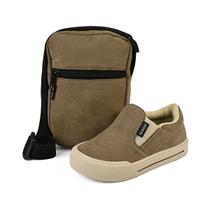 Kit Tênis Slip On Infantil Menino Com Bolsa Iate Calce Fácil Casual Camurça Marfim Bege Gatatuya Kit Tênis Slip On Infantil Menino Com Bolsa Iate Calce Fácil Casual Camurça Marfim Bege Gatatuya