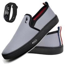 Kit Tênis Slip On Masculino Lona + Relógio Digital Casual