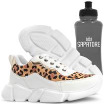 Kit Tênis Sneaker Feminino Chunky Dad Sapatore Branco e Onça e Squeeze