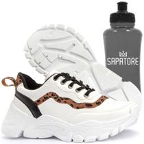 Kit Tênis Sneaker Feminino Chunky Dad Sapatore Branco e Onça e Squeeze