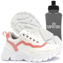 Kit Tênis Sneaker Feminino Chunky Dad Sapatore Branco e Rosa e Squeeze