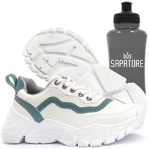 Kit Tênis Sneaker Feminino Chunky Dad Sapatore Branco e Verde e Squeeze