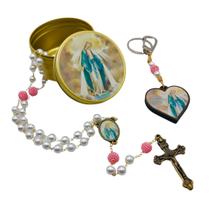 Kit Terço e Chaveiro Nossa Senhora das Graças na Latinha