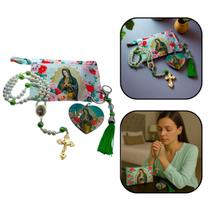 Kit Terço e Chaveiro Nossa Senhora de Guadalupe com Bolsinha