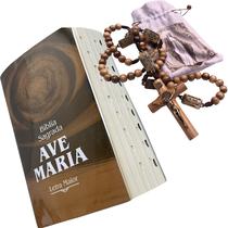 kit Terço Mistérios Rosário Livro Bíblia Maior Ave Maria São Bento Nossa Senhora Graça Pai homem Letra Maior