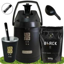 Kit Tereré Black + Cuia Térmica + Garrafa Inox + Bomba Mola