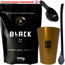 Kit Tereré Black Erva Mate 500g Copo Caldereta Dourado Bomba Clássica Preta Escolha o sabor