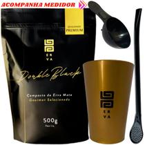 Kit Tereré Black Erva Mate 500g Copo Caldereta Dourado Bomba Clássica Preta Escolha o sabor