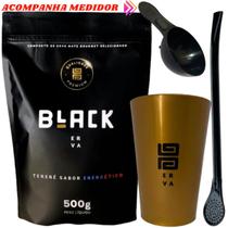 Kit Tereré Black Erva Mate 500g Copo Caldereta Dourado Bomba Clássica Preta Escolha o sabor