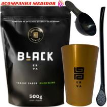 Kit Tereré Black Erva Mate 500g Copo Caldereta Dourado Bomba Clássica Preta Escolha o sabor