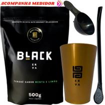 Kit Tereré Black Erva Mate 500g Copo Caldereta Dourado Bomba Clássica Preta Escolha o sabor