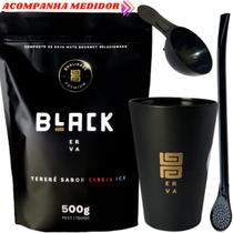 Kit Tereré Black Erva Mate 500g + Copo Cuia Caldereta Preto + Bomba Clássica Preta Escolha o Sabor