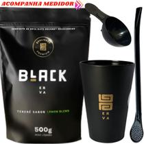 Kit Tereré Black Erva Mate 500g + Copo Cuia Caldereta Preto + Bomba Clássica Preta Escolha o Sabor