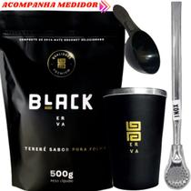 Kit Tereré Black Erva Mate 500g + Copo de Alumínio Térmico + Bomba Inox + Acompanha colher medidora