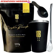 Kit Tereré Black Erva Mate 500g + Copo de Alumínio Térmico Preto + Bomba Clássica Cromada