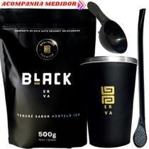 Kit Tereré Black Erva Mate 500g + Copo de Alumínio Térmico Preto + Bomba Clássica Preta