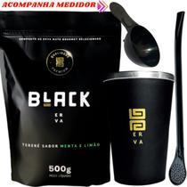 Kit Tereré Black Erva Mate 500g + Copo de Alumínio Térmico Preto + Bomba Clássica Preta