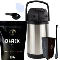 Kit Tereré Black Erva Mate 500g Garrafa Térmica 2,5L Copo Acrílico 270ML e Bomba de Ferro