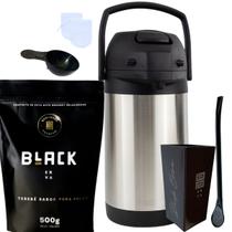 Kit Tereré Black Erva Mate 500g Garrafa Térmica 2,5L Copo Acrílico 270ML e Bomba de Ferro