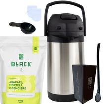 Kit Tereré Black Erva Mate 500g Garrafa Térmica 2,5L Copo Acrílico 270ML e Bomba de Ferro