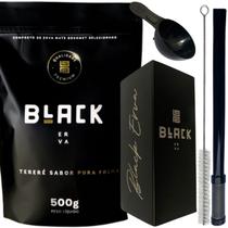 Kit Tereré Black Erva Mate Copo quadrado Inox Preto Bomba Mola Externa Preta de Inox + Escovinha