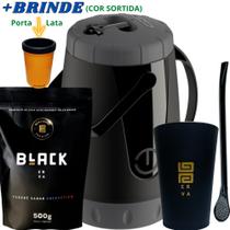 Kit Tereré Black Erva Mate Garrafa Lisa Copo Caldereta Preto Bomba Preta+Porta Lata Cor sortida