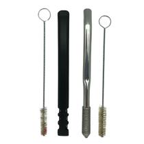 Kit tereré bomba v8 preta inox 19 cm de tela + bomba de mola inox prata 20cm sem rosca desmontável + escova higiênica