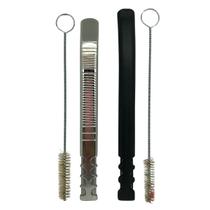 Kit tereré bomba v8 preta inox 19 cm de tela + bomba premium inox prata 18cm + escova higiênica